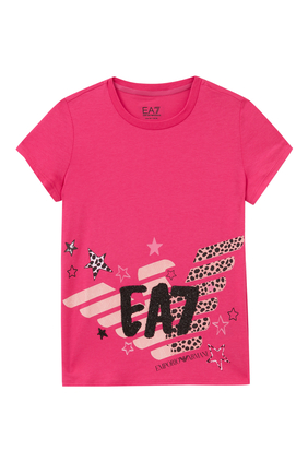 Kids EA7 Glitter Logo T-Shirt